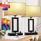 2x Bedside Table Lamps Grey Dimmable w/ USB Ports LED Light for Bedroom Living