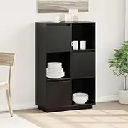 Solid Pine Wood Highboard Cabinet, 74x35x117 cm, Black, Versatile Storage for Kitchen, Living Room, or Dining Area