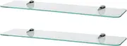 Harbour Housewares Rounded Floating Glass Bathroom Shelves - 60cm - Clear/Chrome - 2X Wall-Mounted Kitchen Bedroom Shower Room Décor Caddy Towel Storage Organiser Shelving Rack with Brackets