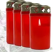 Candelo Set of 4 Premium Grave Candles No. 3 with Lid - Red Day Burner 72 Hours - Mourning Light Candle for Graveyard - Cemetery Candle Grave Light Burner