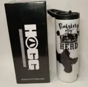 Hogg 20oz Skinny Tumbler Black White Cow pattern "Raising My Herd"