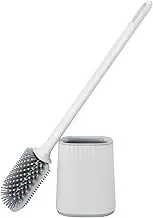 Silicone Toilet Brush Soft Flat & Ellipse Toilet Brush with Holders, Cleaning Brushes for Bathroom,Flexible Toilet Bowl Brush Head with Silicone Bristles, Wall Mounting Leak Proof Slots Base (White)