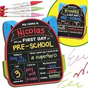 [Funcils] First Day of School Board (11 x 13) - First Day of School Sign | Back to Preschool & Kindergarten Board, Preschool Supplies + 3 Chalkboard Chalk Markers