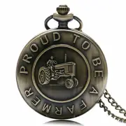 Quartz Pocket Watch Analog Antique Style Necklace Pendant Proud To Be A Farmer