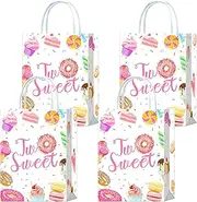 16 Pieces Two Sweet Donut 2nd Birthday Party Favors Bags,Donut 2nd Birthday Goody Gift Snacks Treat Candy Party Favors Bags with Handles for Kids Adults Two Sweet Donut Theme Party Decorations