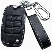 ontto Leather Car Key fob Cover fit for KIA Rio 3 K2 Ceed Cerato K3 K5 Sorento Sportage Soul K4 Picanto Optima Forte Stinger Flip Key case Key Holder Shell Bag Keychain Keyring Accessories Black C