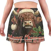 [RPLIFE] Highland Cow with Santa Hat for Women, Pretty Shorts with Pockets, Sizes S-XXL