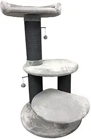 Cattitude Cat Scratch Playground Step by Step, Grey, 138cm Height - Cat House, Sisal, Hanging Pom Poms, Soft Plush Material, Multi-Level Cat Tree