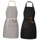 2 Pack Adjustable Bib Apron with 2 Pockets Chef Cooking Black/Beige Stripes