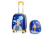 Costway 2PC 16" Luggage + 13" Backpack Set Travel Trolley Suitcase Set Luggage Carry On Bag Hard Shell Astronaut Birthday Gift