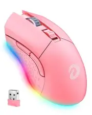 Pink Wireless Wired Gaming Mouse Dual-Mode Rechargeable 7 Programmable Button...