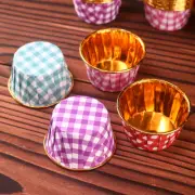 50X Checked Muffin Cupcake Liners Baking Cup Metallic Cake Cases DIY Baking Cup