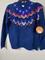 Member's Mark Girl's My Favorite Festive Sequin Detail Sweater Blue Girls 14/16