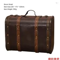 在飛比找蝦皮商城優惠-Yot 復古手提箱木質皮革成品古董儲物盒裝飾行李箱攝影道具家