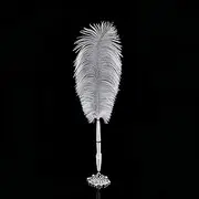 Ostrich Feather Pen with Metal Holder, Wedding Quill Signing Ballpoint Writing Pen, Vintage Quills Pen with Exquisite Packaging for Signing In Wedding Ceremony or Reception (Silver)