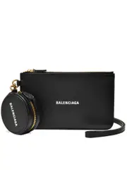 Balenciaga Cash Double Pouch Wallet with Strap in Black