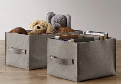 Restoration Hardware Wool Felt Storage Bin Grey Small New $89