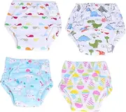 [ERINGOGO] 4pcs Reusable Nappies Washable Pamper Panty Toddler Toilet Tractor Knickers Boot Heel Replacement Underwear Toddler Training Pants Football Key Chains Baby Gauze Diapers