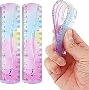 Grevosea 2-Piece Flexible Ruler, 15cm/6inch Plastic Shatterproof Straight Edge Soft Bendable Ruler for School, Classroom, Office, Kids & Adults