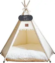 Pets Teepee Dogs Tent with Thick Cushion Cat/Dog Bed Removable and Washable Puppies Play House Cats Tents 40x40x50cm