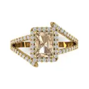 2.10 Emerald Halo Yellow Moissanite Promise Bridal Wedding Ring 14k Yellow Gold