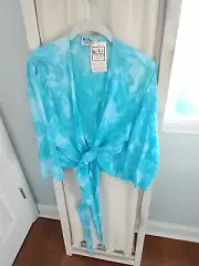 Go Fish NWT Blue Size L Wrap around Tie Dye Look Blouse