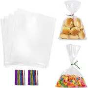 200 Pcs Clear Plastic Cellophane Gift Bags with Twist Ties for Small Gift Party Favors, Cookie, Candy, Popcorn