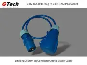 230v IP44 : 16A Plug - 32A Socket Adaptor - 1m x 2.5mm sq Arctic Cable