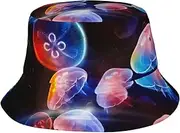 [OdDdot] Fashion Poppy Flower Pattern Print Sun Hat for Men Women,Summer Beach Fishing Cap,Unisex Outdoor Bucket Hat, Colorful Jellyfish, One size