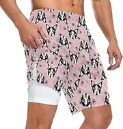 [ZZXXB] Bulldog Footprint Athletic Shorts for Men with Pockets 2 in 1 Quick Dry Running Shorts S-3XL