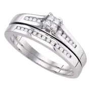 14k White Gold Princess Diamond Wedding Bridal Ring Set .30 Cttw