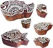 Royal Kraft Pottery Printing Blocks Retro Fish Pattern Wooden Stamps (Set of 6)