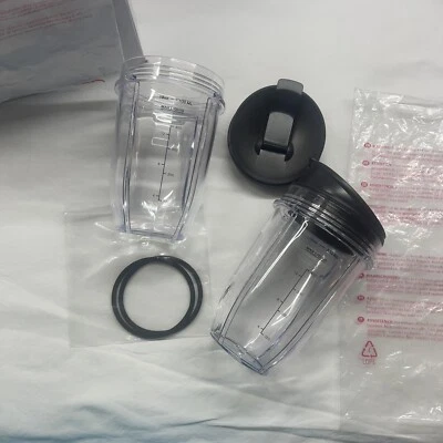 2 Pcs 18Oz Replacement Ninja Blender Cups with Lid for Ninja Auto IQ BL480 M1R1