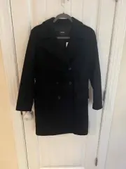 Theory Black Modus Superlight Wool Blend Long Peacoat Sz XS NWT