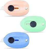 Sonuimy Mini Ceramic Box Cutter, 3pcs Safety Package Box Opener, Retractable Utility Knife Ceramic Blades with Keychain Hole (Pink Green Blue)