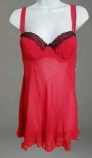 Apt. 9 Red & Black Lace Short Babydoll Gown Padded Cups NWT Sexy Lingerie