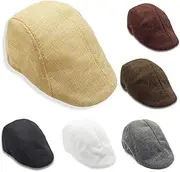 [MOBUTOFU] Men's Women's Flax Beret Hat Newsboy Style Sunscreen Cap for Men Women British Peaked Hat Coffee