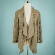 Chico's 3 Size XL Tan Open Knit Novelty Drape Mesh 3/4 Sleeve Cardigan Jacket