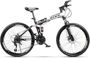 Men's Mountain Bike, 26 Inch Mountain Bike 21 Speed ​​Dual Disc Brakes Full Suspension Non-Slip Mountain Bike Folding Bike for Women Men Gir
