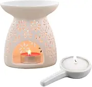 Ceramic Tealight Candle Holder White Essential Oil Burner with Candle Spoon, Incense Aroma Diffuser Furnace Candle Holder for Home Decoration