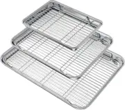 Baking Sheet with Rack Set (3 Pans + 3 Racks), Stainless Steel Baking Pan Cookie