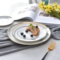 在飛比找蝦皮購物優惠-大理石紋陶瓷盤 鍍金邊 飾品盤 早餐盤 麵包盤 牛排盤 水果