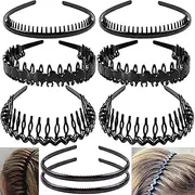 ULTIMUTE 8 PCS Fashion Effortless Plastic Headbands with Teeth Comb Black Skinny Headbands No Slip Hair Accessories Bands for Women Men Teen Girls, Bright Black
