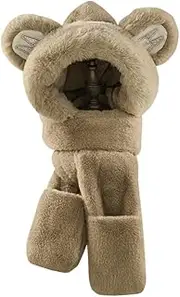[RYZGOJV] Kids Winter Hat Scarf Set, Unisex Kids Toddler Children Hat with Neck Warmer Winter Warm Accessory Mini Bear-Khaki, Khaki