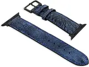 [VIP Billionaires] Luxury Exotic Shark Leather Watch Straps, Handmade Smart Watch Bands, Compatible With All Series, Silver Plated Buckle (Navy) (1.7 inches (44 mm))
