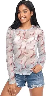 [RPLIFE] Baseball Red White Net Tops for Women, Sheer Sleeve Top S-XXL