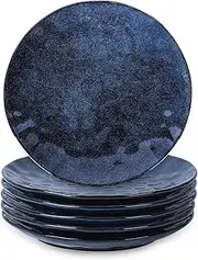 vicrays Ceramic Dinner Plates Set, 10.5 Inch, Set of 6, Round, Microwave, Oven, Dishwasher Safe, Scratch Resistant, Porcelain Fluted Suitable for Steak, Pasta, Pizza, Home, Party, Restaurant (Blue)