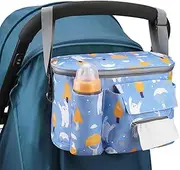 MTSDM Universal Stroller Organizer, Stroller Caddy with Insulated Cup Holder Detachable Phone Bag & Shoulder Strap Large Water Proof Capacity Stroller Bag Stroller Accessories for Diapers Toys Snacks