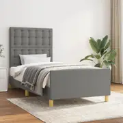 vidaXL Bed Frame without Mattress Dark Grey 107x203 cm King Single Size Fabric