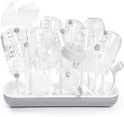 High Capacity Baby Bottle Drying Rack with Tray - Gray